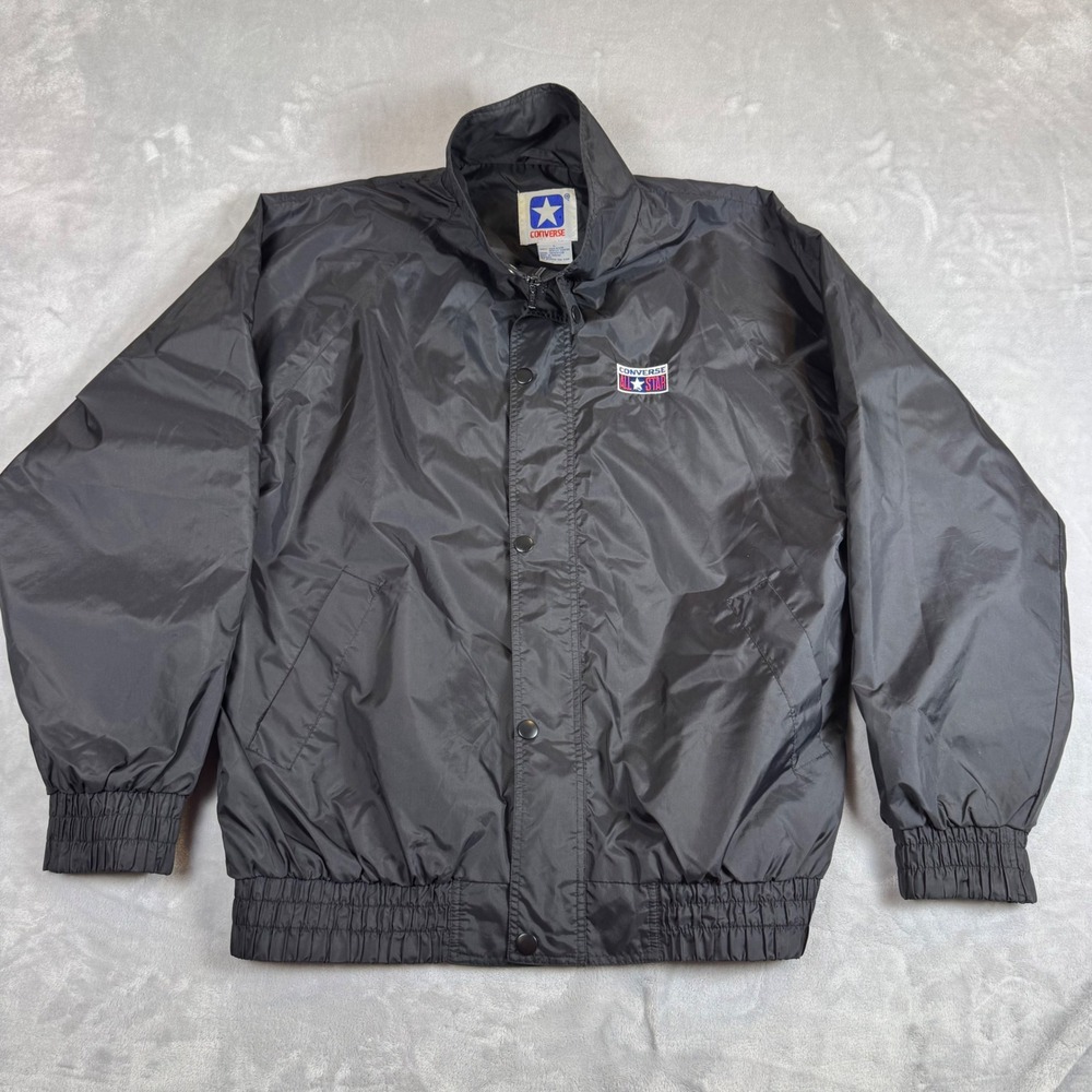 Vintage Converse All Star Windbreaker Nylon Jacket Mens L Black - Picture 2 of 9